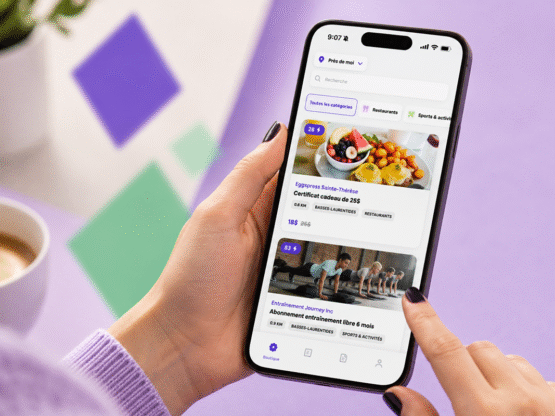 Application mobile Bonifi affichant des offres de restaurants, activités et commerces au Québec